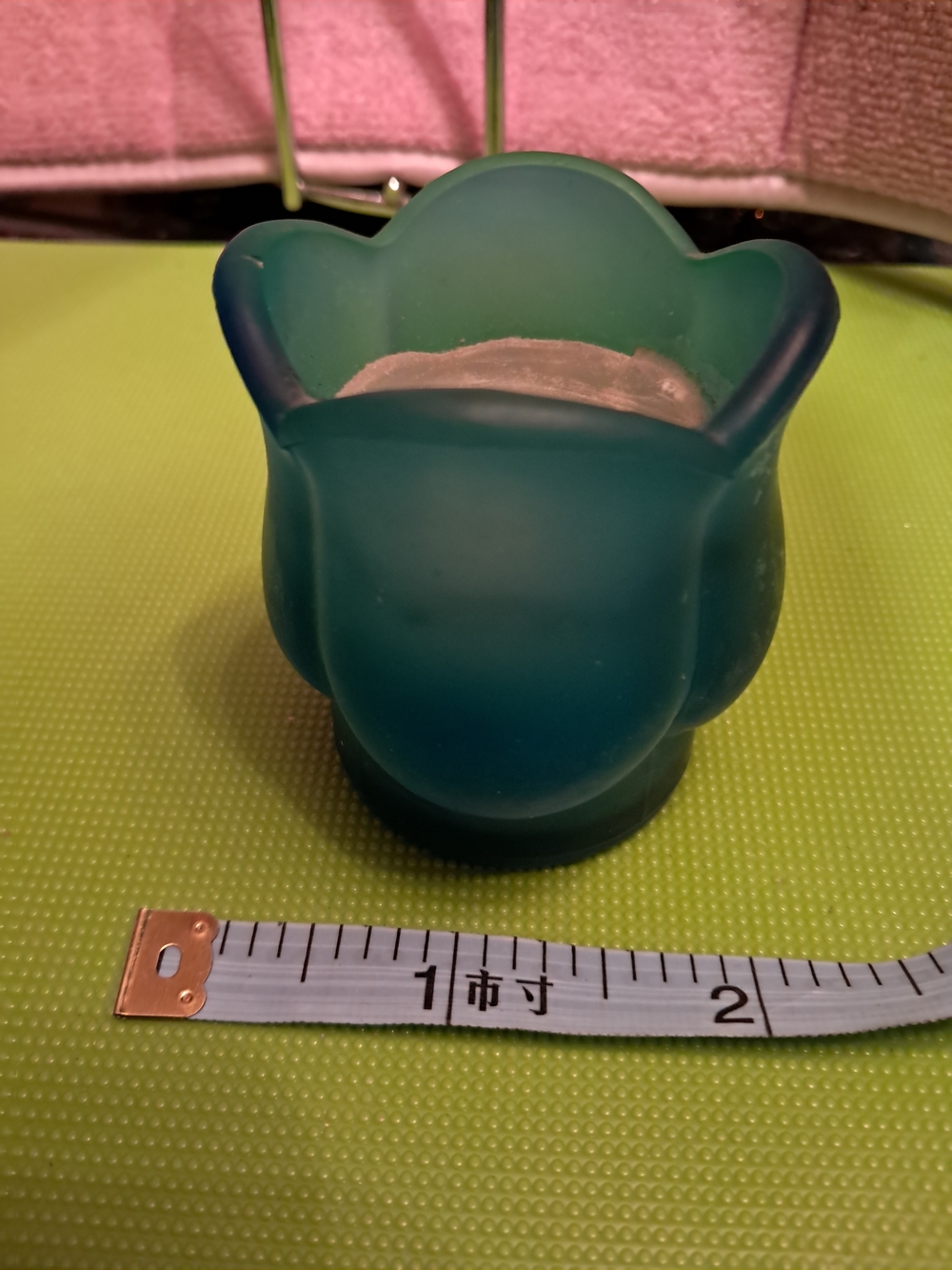 1970 VTG MiD Century Frosted Green  Glass Tulip Votive Holder - Home Accents